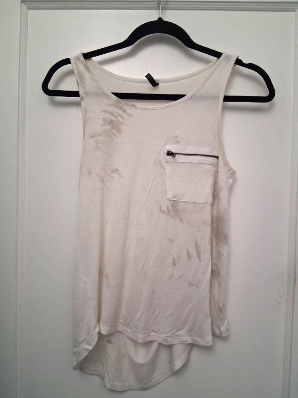Women's Splash White Tank Top with Light Gray Splatter Paint